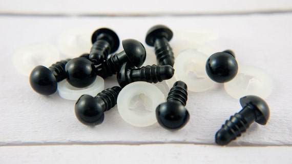 10 (5 pairs) x 10mm safety eyes in black plastic for doll, crochet, plushies