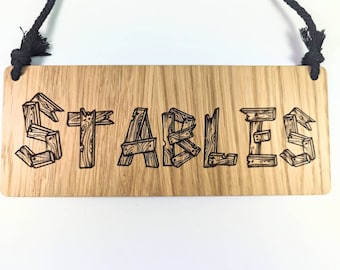 Stables sign door oak wood / Horse stables sign, Stables decoration door hanger, Horse lovers laser cut door sign