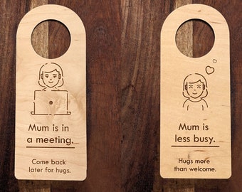 Mum is on a meeting Do Not Disturb Sign Work Wooden Door Hanger, zoom meeting, meeting in progress sign, laser cut door sign