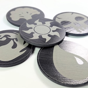 MTG Mana coaster set of 5 in Slate, Magic: The gathering mana symbol gift, CCG mana plains island swamp mountain forest