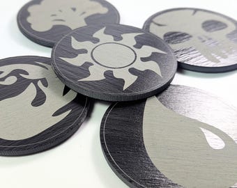 MTG Mana coaster set of 5 in Slate, Magic: The gathering mana symbol gift, CCG mana plains island swamp mountain forest