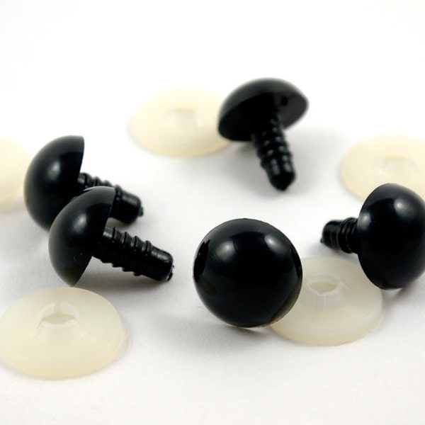 6 (3 paires) x 18mm yeux de sécurité en plastique noir pour poupée, crochet, peluches