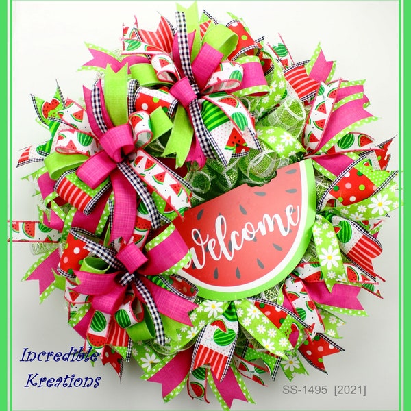 Spring and Summer Welcome Wreath; Watermelon UUUMMMM!!!; Spring Wreath; Summer Wreath; Fruit Wreath; Wreath for Front Door