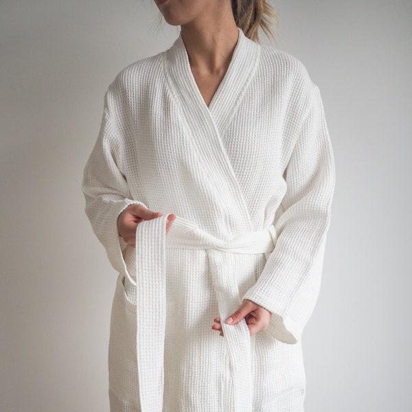 Waffle linen bathrobe. SPA bathrobe made from 100% linen. Unisex. Oversize.