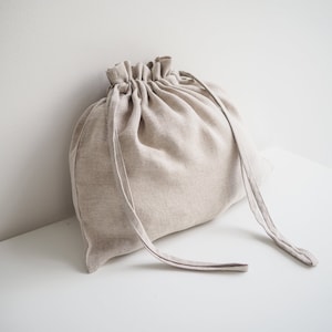 Sac à cordon en lin. Pochette en lin, sac de rangement en lin doux en lin naturel.