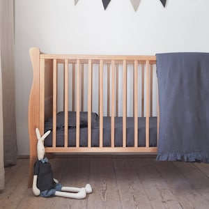 Linen FITTED SHEET for a crib. Charcoal sheet for a crib. image 1