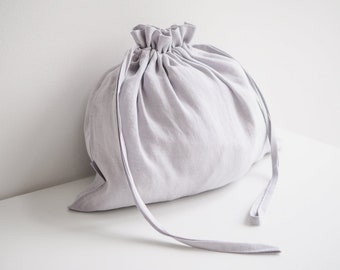 Bolsa de lino gris claro con cordón, bolsa para pan