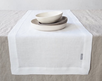 White linen table runner. Stonewashed linen. Custom size