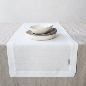 White linen table runner. Stonewashed linen. Custom size