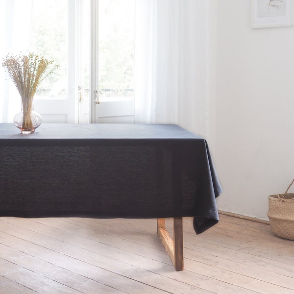 Charcoal linen tablecloth. Heavy linen tablecloth. Solid linen tablecloth