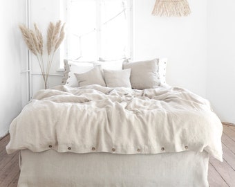 Natural linen duvet cover with coconut buttons or a zipper | seamless, stonewashed linen bedding.