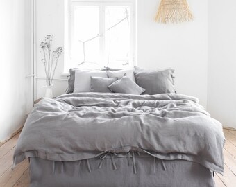 Gray linen bedding | linen duvet cover with tie, button, envelope or zipper closure