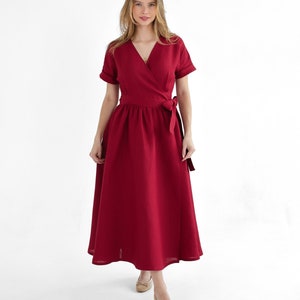 Burgundy linen dress. Cocktail dress. Linen dress jasmine.