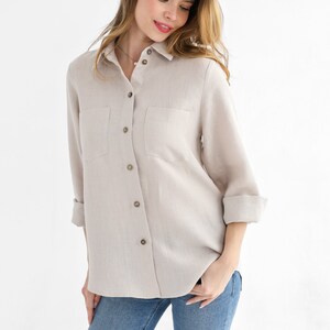 Linen blouse made of 100% linen in almond milk color. Linen shirt iris.