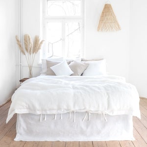 White linen duvet cover. queen size, king size linen bedding. soft stonewashed linen.