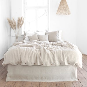 Natural linen duvet cover with coconut buttons or a zipper seamless, stonewashed linen bedding. 画像 1