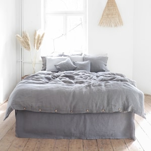 Grey Linen Duvet Cover – Soft Stonewashed Natural Bedding, Queen & King Sizes