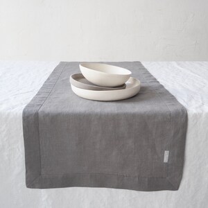 Grey linen table runner. Stonewashed linen. Custom size