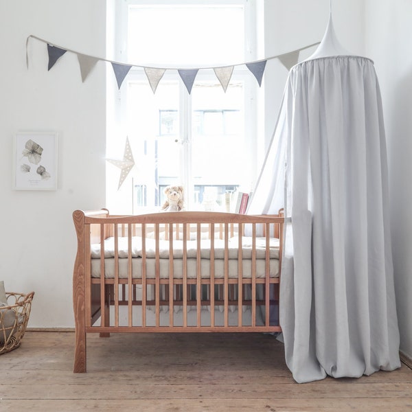 Linen crib canopy. Linen play tent in light gray.