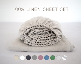 Linen SHEET SET | 1 flat sheet + 1 fitted sheet. Queen size, king size, twin size.