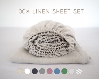 European Linen Sheet Set, Flat & Fitted, Stonewashed