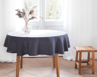 Runde Tischdecke aus Leinen in Anthrazit. Klassische runde Leinentischdecke. Tischdecke für Hochzeit. Elegante Tischdecke