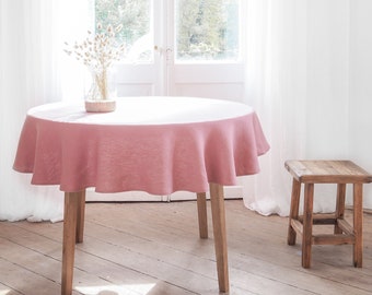 Pink round linen tablecloth. Classic round linen tablecloth. Wedding tablecloth. Christmas tablecloth
