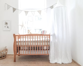 White Linen Crib Canopy, Muslin Nursery Decor