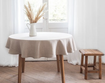 Round linen tablecloth. Classic round linen tablecloth. Wedding tablecloth