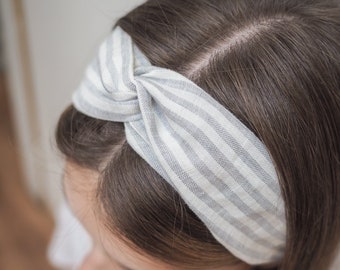 Gray Stripes Knotted Linen Headband, Natural Linen Headband with a knot, Women’s Hair Accessory, Gift for Her