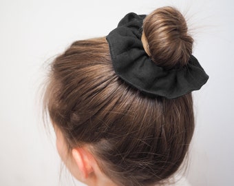 Black linen scrunchie, linen hair tie, hair accessories, gifts for her