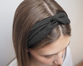 Black linen headband, linen headband with a knot, women's hair accessories, gift for her