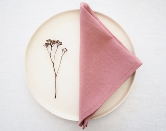 Pink linen napkin made of heavy linen. Washed soft linen table napkin