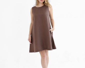 Sleeveless Linen Mini Dress, Loose A-Line Summer Dress