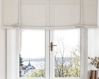 リネンのタイアップカーテン。リネンのタイアップブラインド。ウィンドウシェード