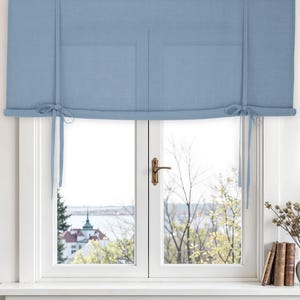 Linen tie up curtains. Roll up curtain. Tie up shade.