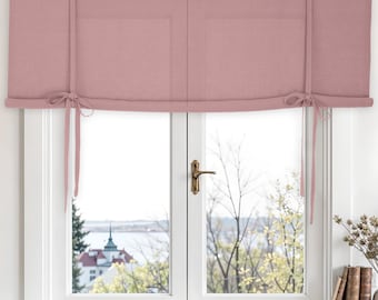 Linen Tie-Up Curtain, Custom Stonewashed Blind, Dusty Pink