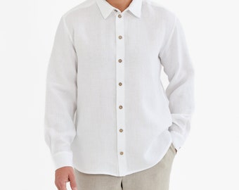 White linen shirt. Mens linen shirt. Summer shirt.