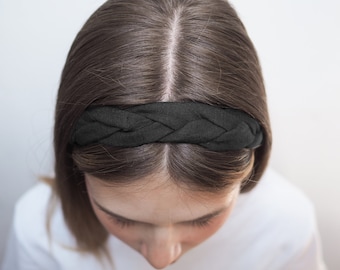 Black boho linen headband, braided linen headband, women’s hair accessory, beach accessories