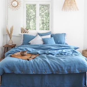 Blue Linen Duvet Cover | 100% Natural Linen Bedding | Tie, Button, Envelope, or Zipper Closure.