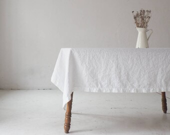 White linen TABLECLOTH. Washed tablecloth. Rectangular tablecloth