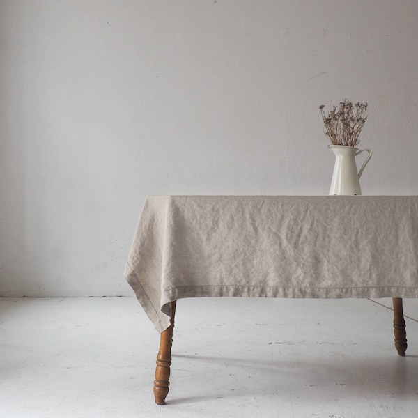 Natural linen tablecloth with edge made of prewashed linen