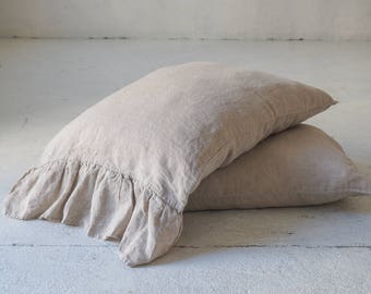 True grey ruffled linen pillowcases True gray ruffled linen pillow cases