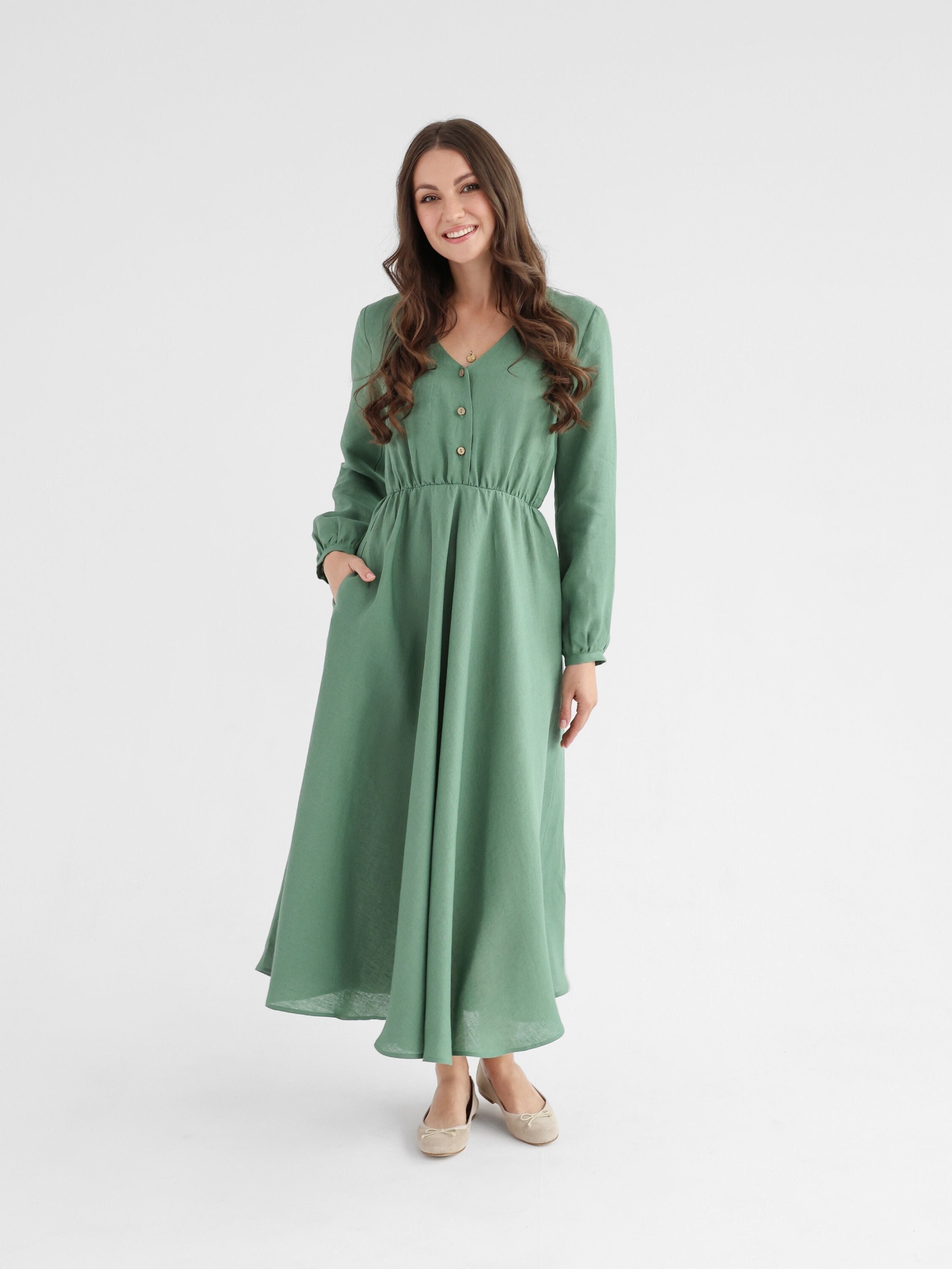green dress with silver Moxie Midi Dress - Eucalyptus 100% Cotton main image 1