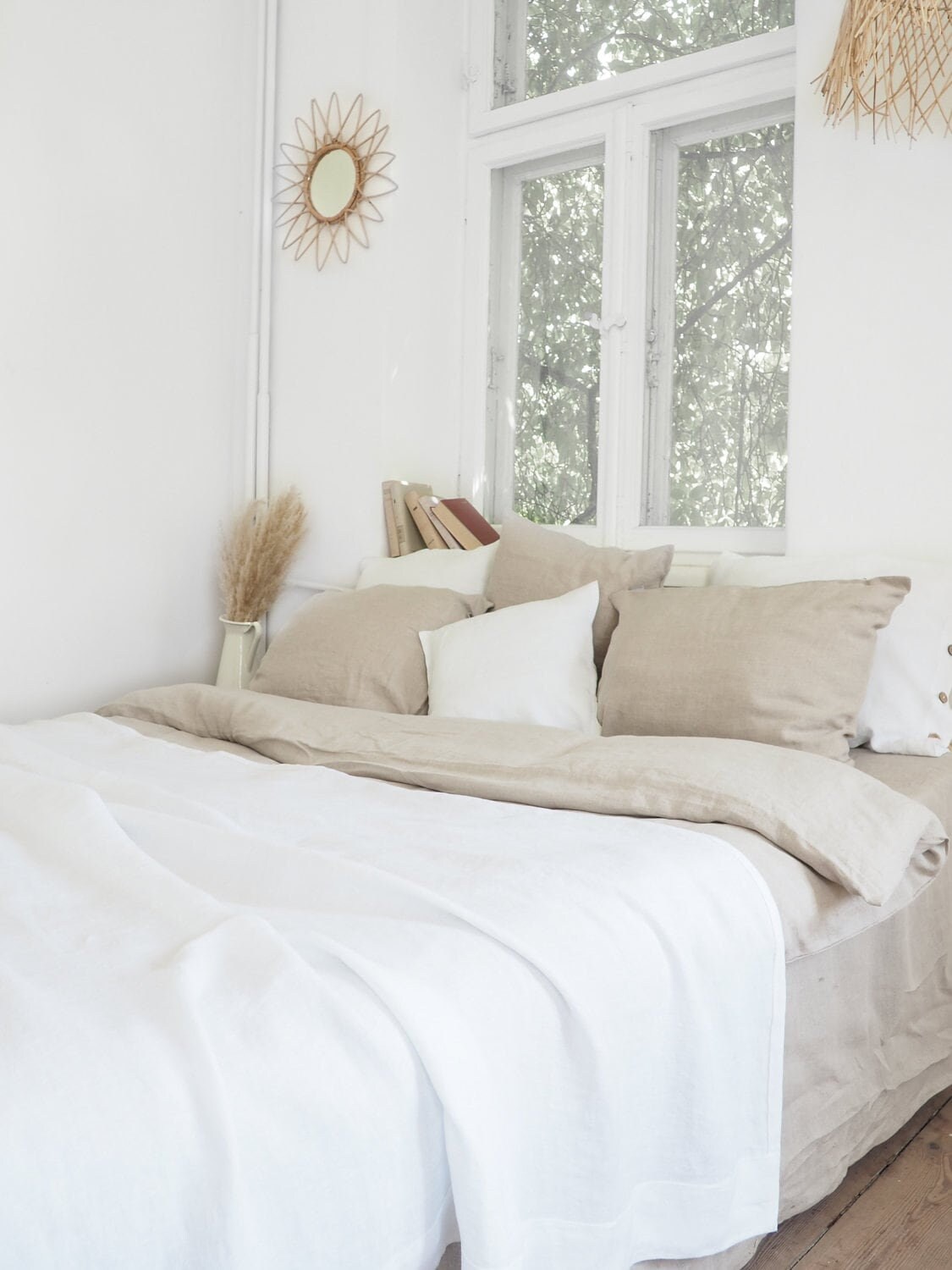 White Linen Blanket, Heavy Stonewashed Linen Bedspread, Custom Size