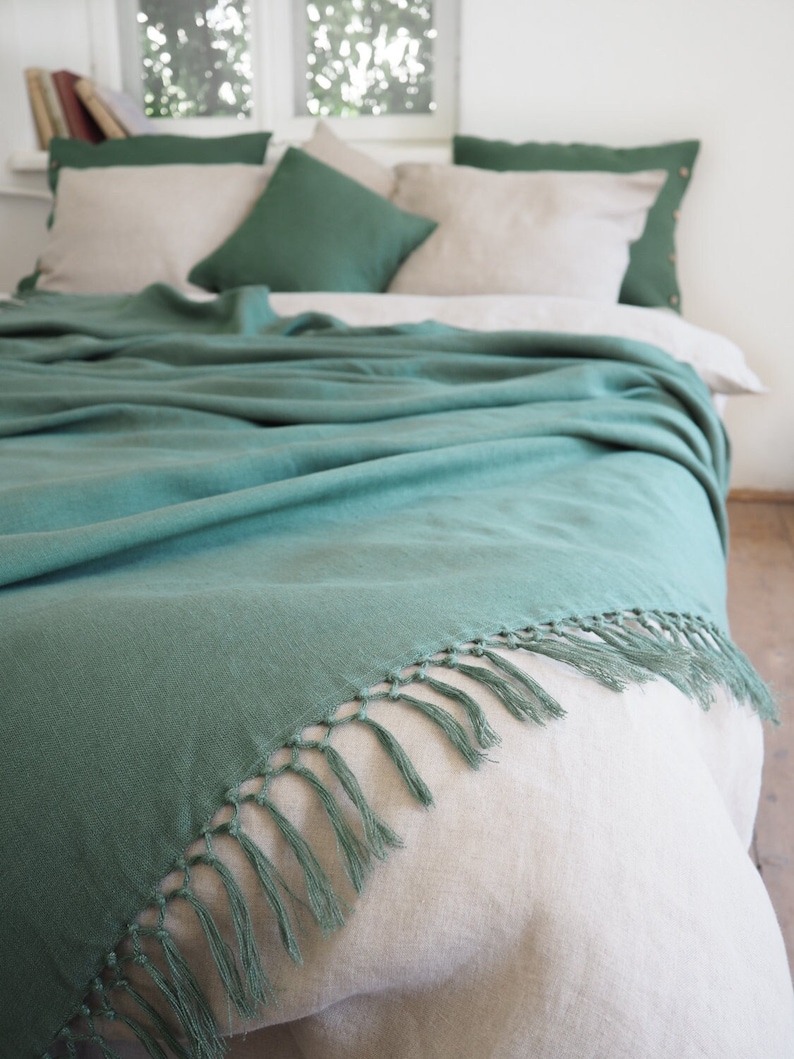 linen blanket with fringes