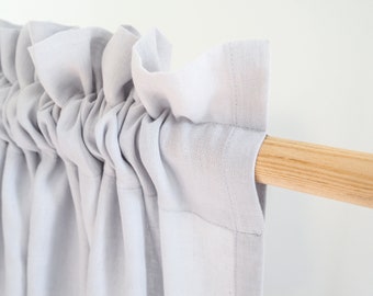 Linen curtain panel / light gray / decorative header / rod pocket curtain / 1 pcs