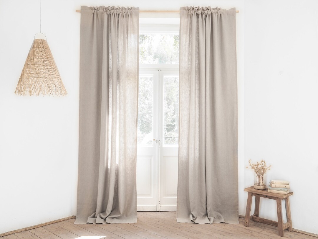 HEAVY LINEN Curtain Panel 285 G/m2 With Decorative Header. Etsy UK
