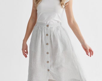 Summer linen skirt in gray stripes. linen skirt lily.