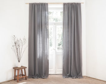 True gray rod pocket heavy linen (280 g/m2) curtain panel made of stonewashed linen / 1 pcs